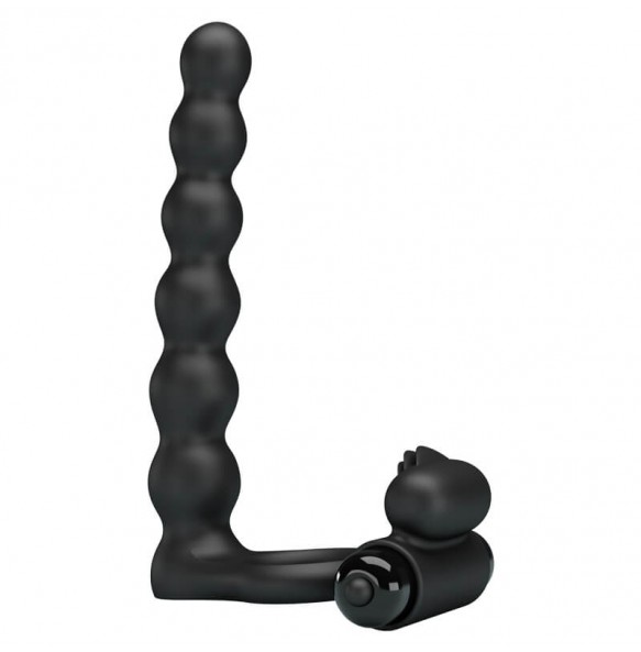 PRETTY LOVE - Male Vibrating Delay Cock Ring With Anal Beads (Battery - Black)